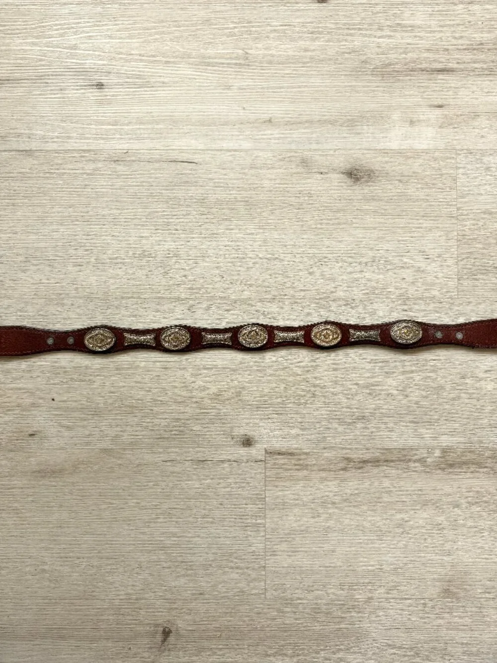 Vintage Western Leather Belt Silver Concho Tooled Brown Cowboy Size 40